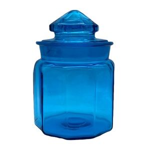 Vintage L.E. Smith 5” tall peacock blue glass canister jar (READ)